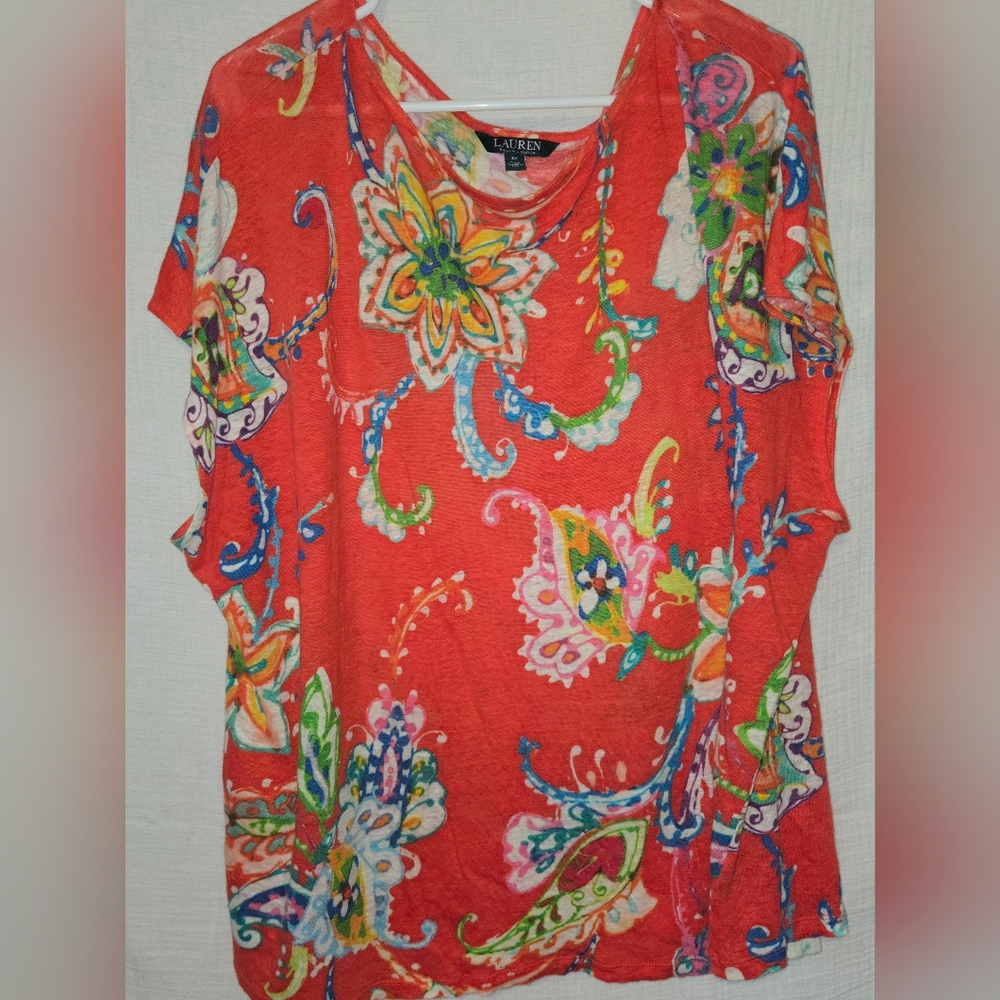 Lauren Ralph Lauren Red Floral‎ Short Sleeve Top